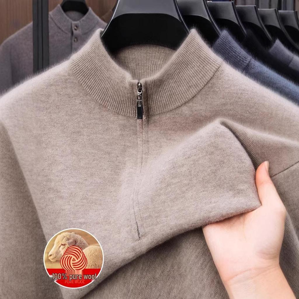 Puyuan 100% Wool Men's Half-Zip Sweater - Thick, Warm, Lightweight, and Luxurious Long-Sleeve Design