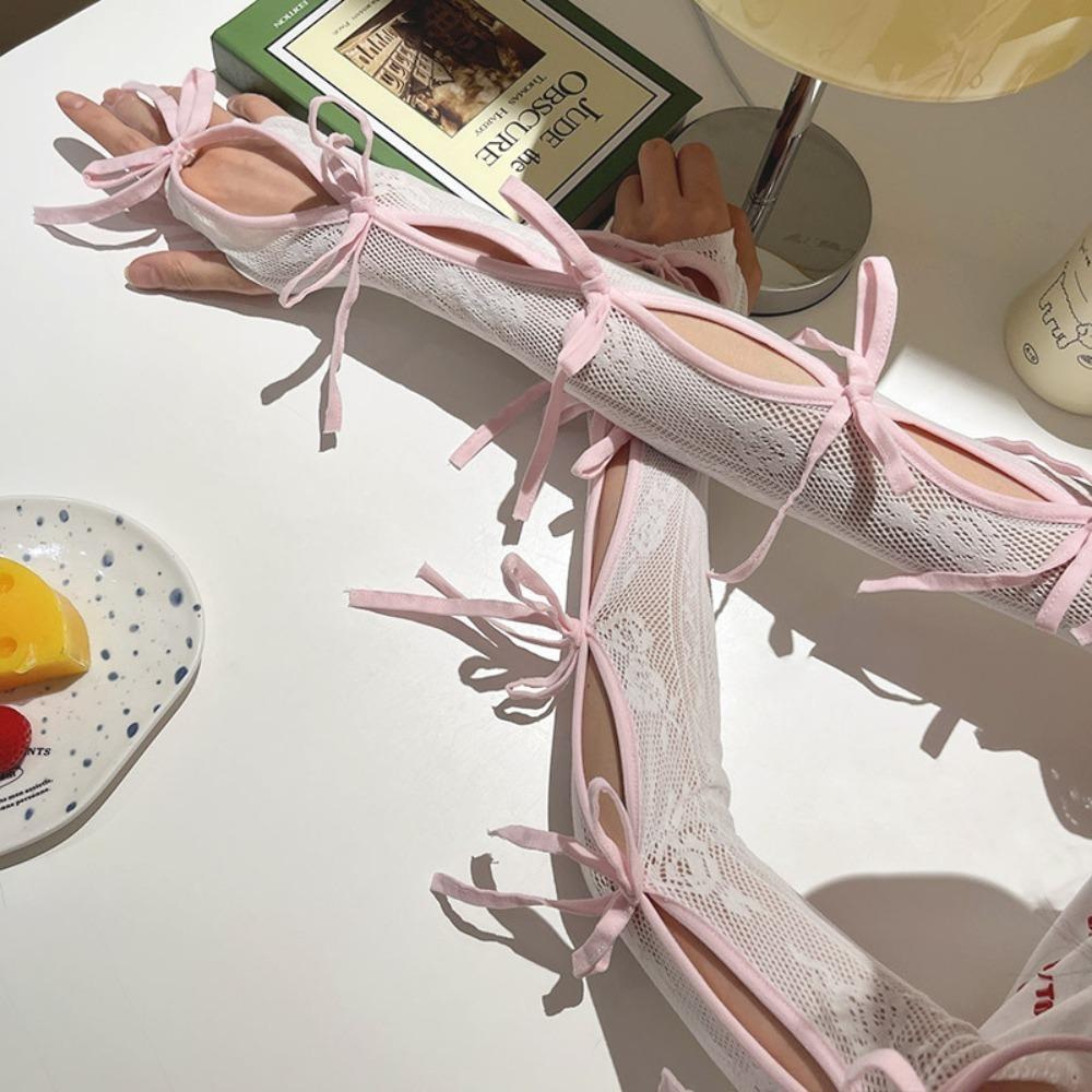 

Кружевные нарукавники в стиле Y2K в корейском стиле, панк, с бантом, митенки, модные рукава в стиле балеткор, JK розовый/белый