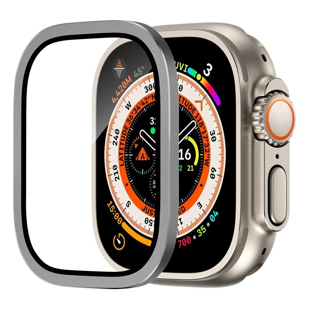 Pouzdro z hliníkové slitiny + tvrzené sklo pro Apple Watch Ultra 2 49mm Ochranná fólie proti poškrábání pro iWatch Ultra 49mm