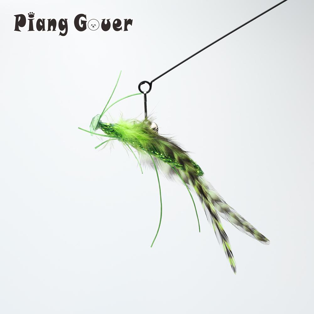 5pcs Green Artificial Feather Grasshopper Insect Cat Toy Teaser Stick for Changing Heads Feather Pet Toys Wand Accessories