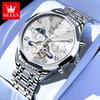 OLEVS 6621 Mens Skeletonized Flywheel Wristwatch Dual Calendar Moon Phase Waterproof Automatic Mechanical Luxury Watch Man