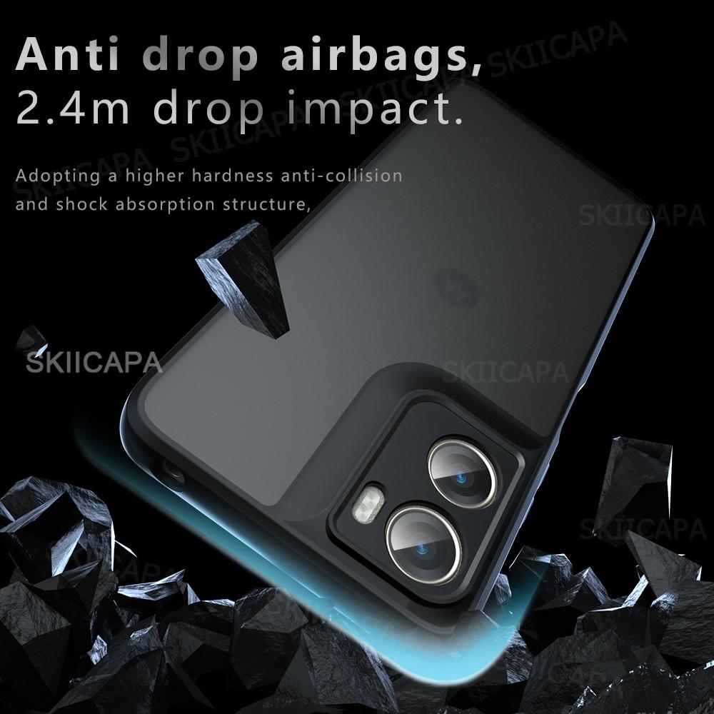 Stoßfeste Matte Handyhülle für Moto G06 Hartes Acryl Weicher Bumper Transparente Rückseite Abdeckung Hülle für Motorola Moto G06 Power Funda