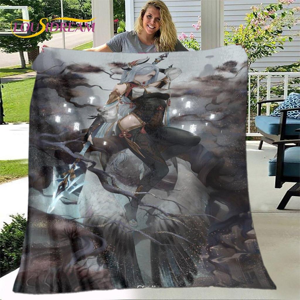 Gra animowana 3D Genshin Impact koc, koc flanelowy rzut koc, miękki ciepły koc do salonu łóżka do sypialni Sofa prezent