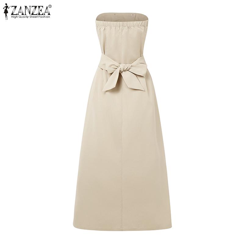 ZANZEA Women Summer Casual Off Shoulder Tube Top Long Dress