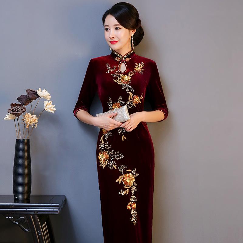 IELGY Jauni cheongsam zelta samta fliteru