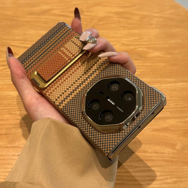 For Huawei Mate X6 and Mate X5 Case Plain Leather Auto-Retracting Finger Grip Band Metal Stand Dual Hinge Protection Cover