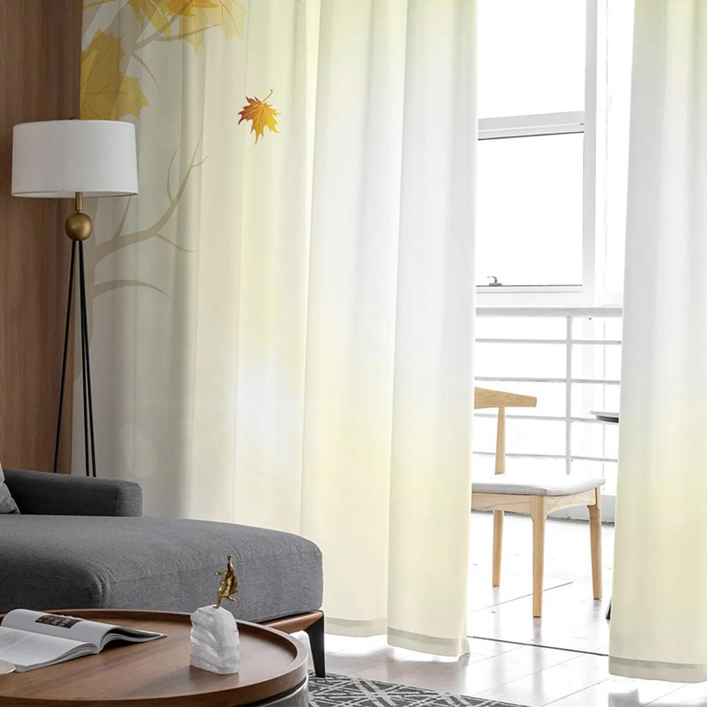 Autumn Beauty Leaves Yellow Sunshine Window Curtains Living Room Tulle Curtains Kitchen Decor Kids Room Curtain Window Treatment