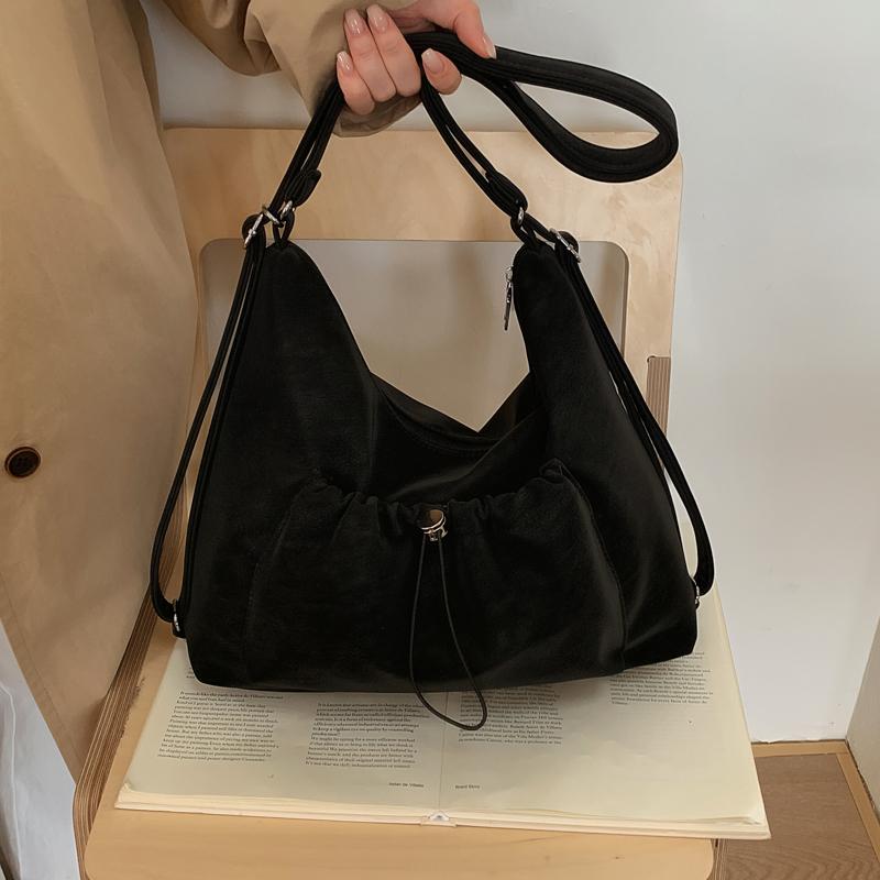 Korean Style Women's Shoulder Bag Autumn Winter Textured Suede Handbags Retro Casual Large Capacity Student Backpack