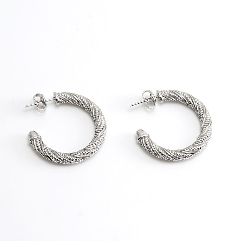 18K Gold-Toned Titanium Steel Round Hoop Earrings - Women's European & American Geometric Design