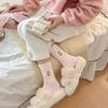 Women's Striped Mid-calf Socks for Autumn and Winter, with Added Fleece and Thickening, Warm, Cute and Sweet Fleece Floor Socks