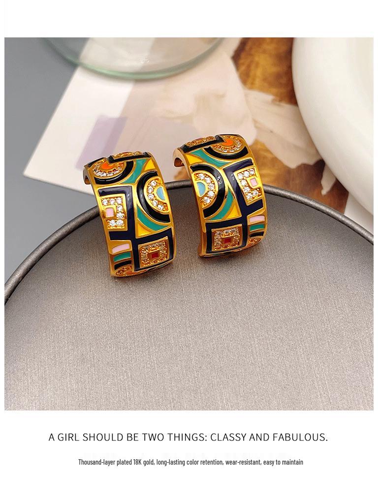 High-End Retro Enamel Zircon Earrings - Unique European & American Style