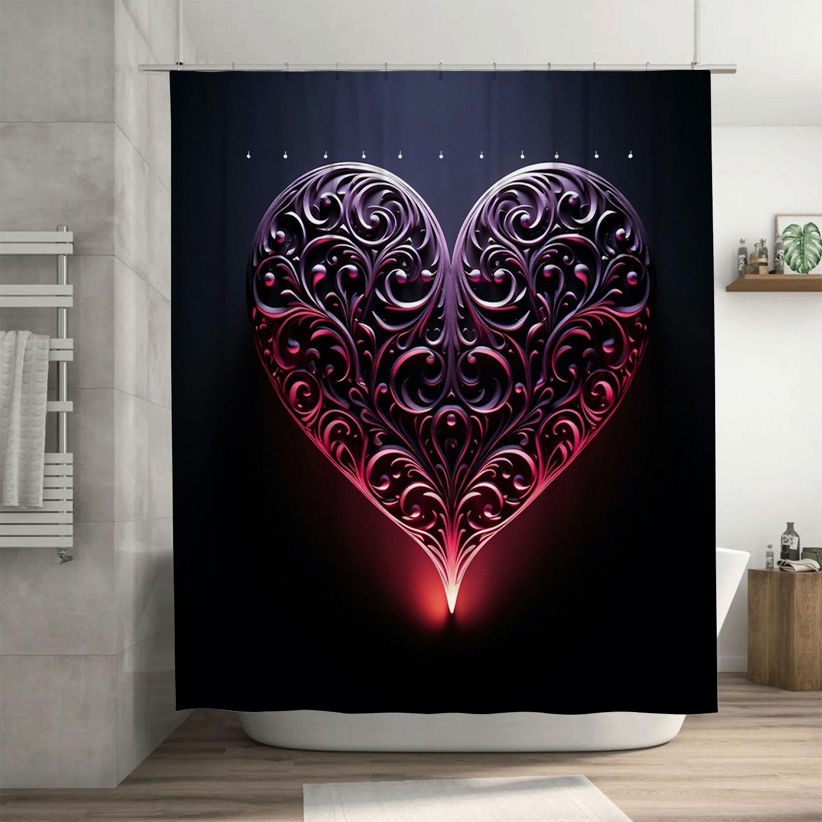 

Elegant Gothic Heart Shower Curtain - Waterproof, Mildew-Resistant, Machine Washable For Stylish Bathroom Decor W60H190(CM)-1 Pcs