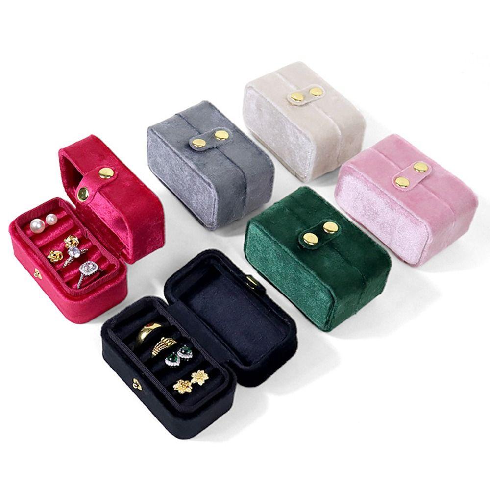 Mini Jewelry Box Plush Velvet Ring Holder Portable Jewelers Packaging Travel Storage