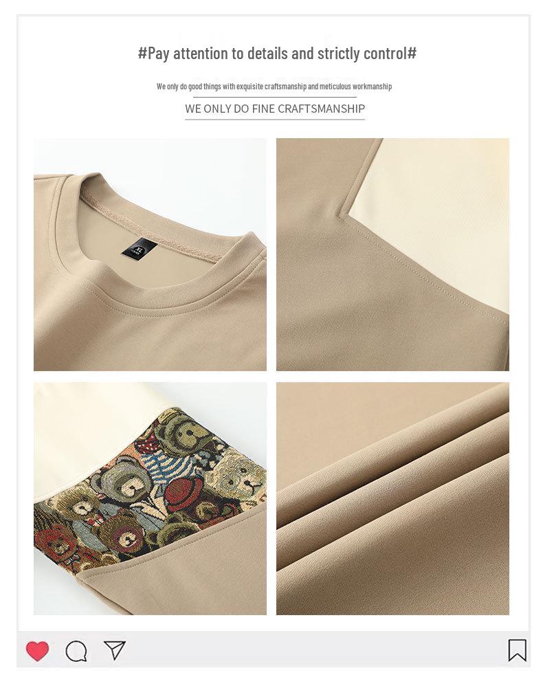 ACU Menswear Fleece-Lined Men's Sweatshirt - Autumn/Winter 2026, Bear Sleeve Patchwork, Jacquard, Round Neck, Color Block Design