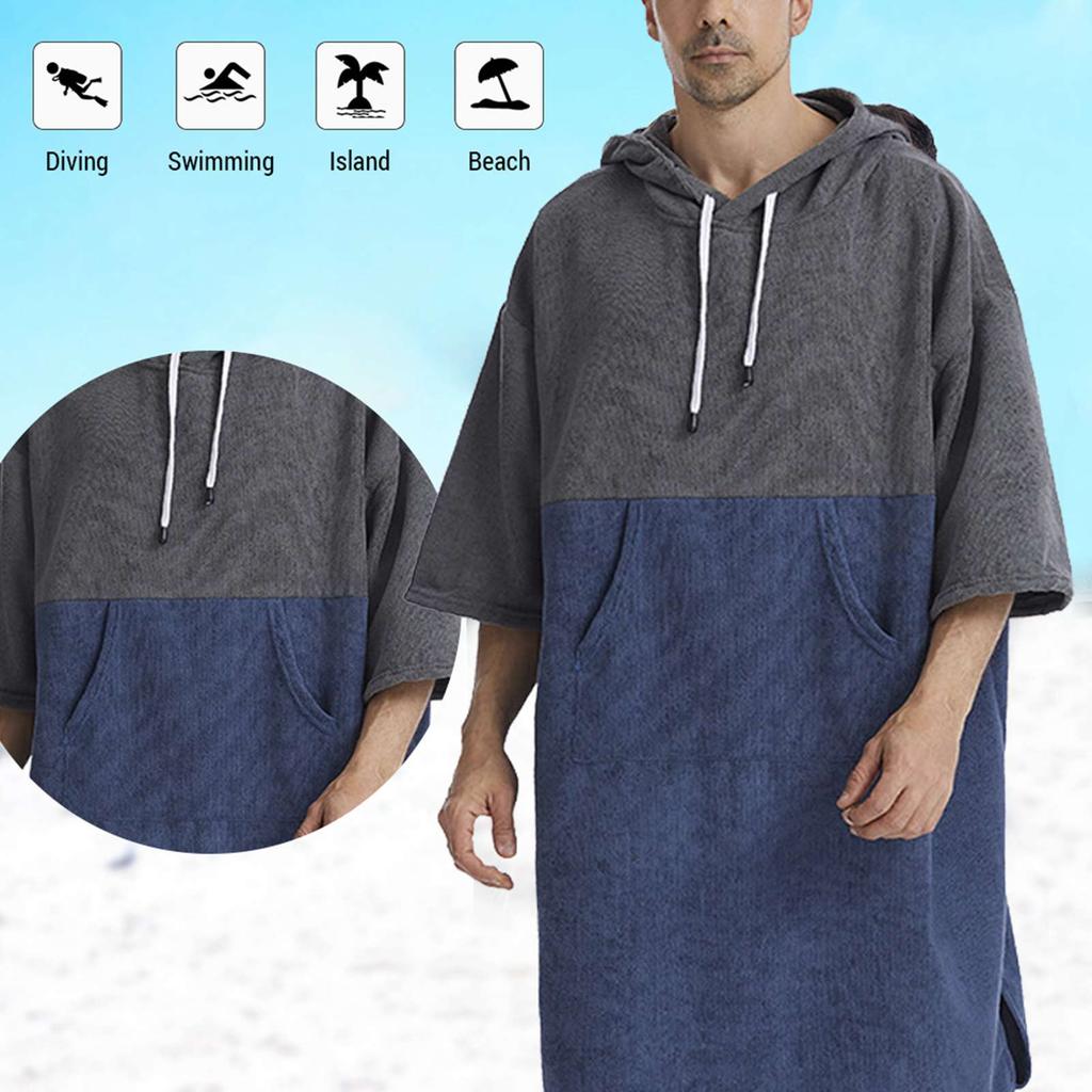 Quick Dry Bath Towels Pool Changing Robe Quick Dry Poncho Surfing Diving Hooded Towel Beach Cloak Windproof and Warm