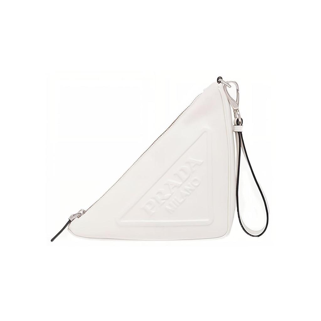 Prada Saffiano Monochrome Embossed Logo Triangle Nappa Lambskin Clutch Women Clutch White 1NE039-2BYA-F0009