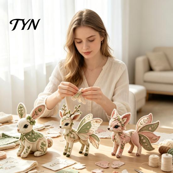 Diy Patchwork Kit Forest Guardians DIY Kit, Woodland Animal Sewing Pre-cut Plush Embroidery Set Fabric Craft for Adults, Handmade Doll