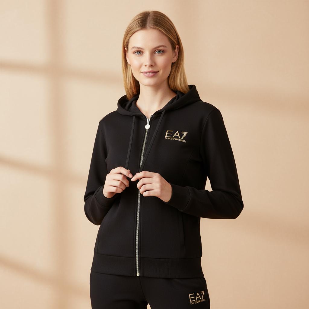 Emporio Armani Logo Pattern Lightweight Hooded Zip-Up Sweatshirt Set Women sweatshirt set 8NTV51-TJ9RZ-1200