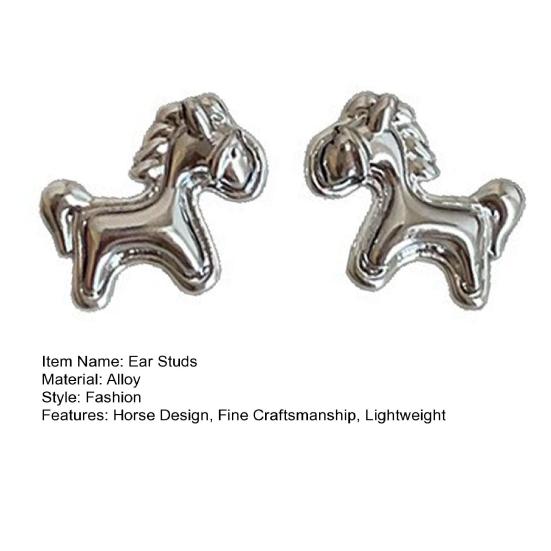 1 Pair Ear Studs Horse-Shaped Alloy Earrings Lightweight Secure Back Jewelry Gift Fastening Stud Earrings