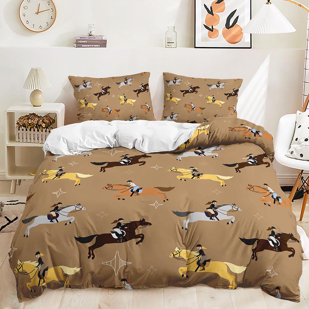 3D Digitaldruck Bett Dreiteilig Tierillustration Meeresleben Tiger Kuh Pferd Set