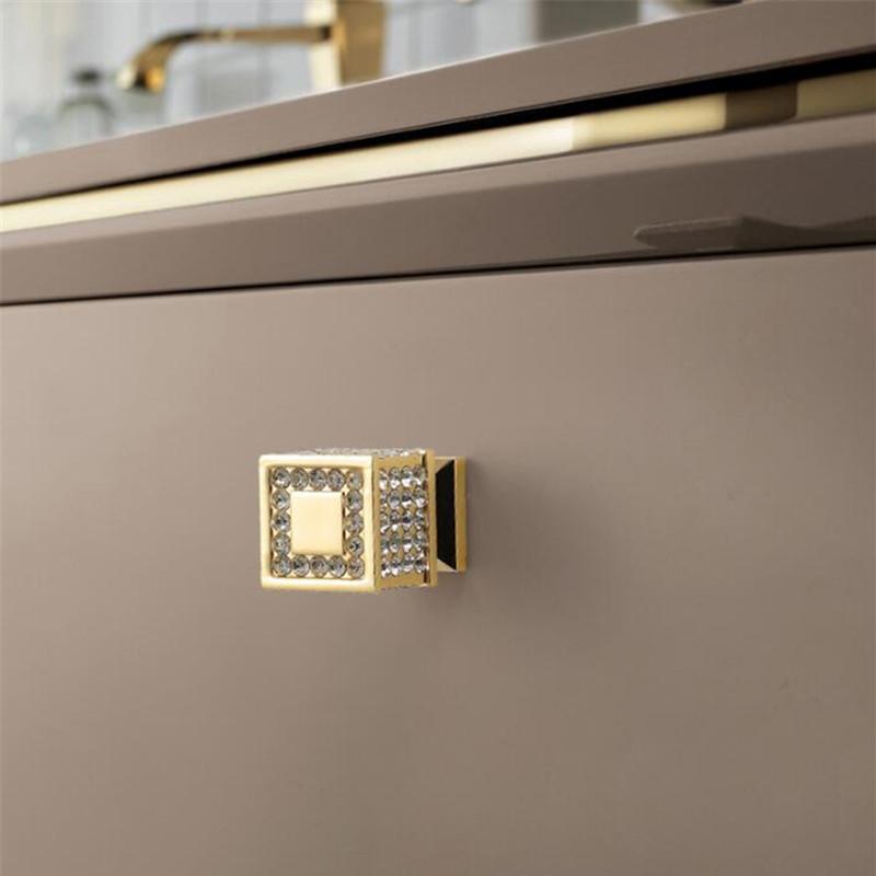 European Luxury Diamond Crystal Handle Bright Gold Zinc Alloy Kitchen Cabinet Knob and Handles Drawer Knobs Hardware