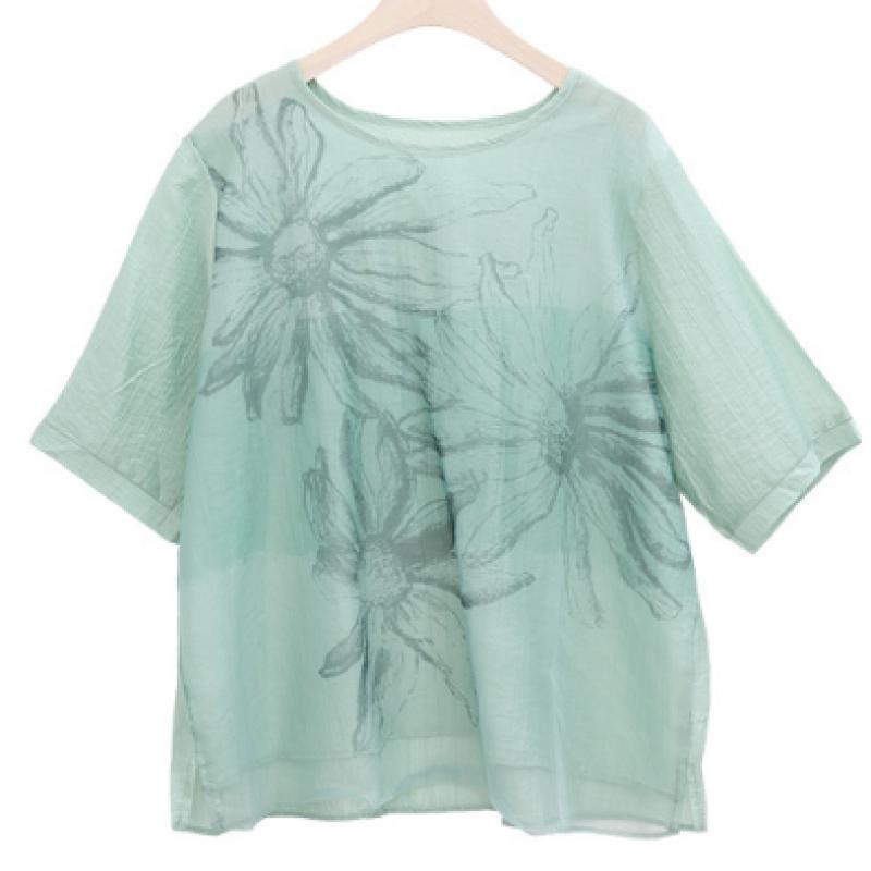 Shiz Madam Summer Watercolor Garden Double Tencel Blouse T57541
