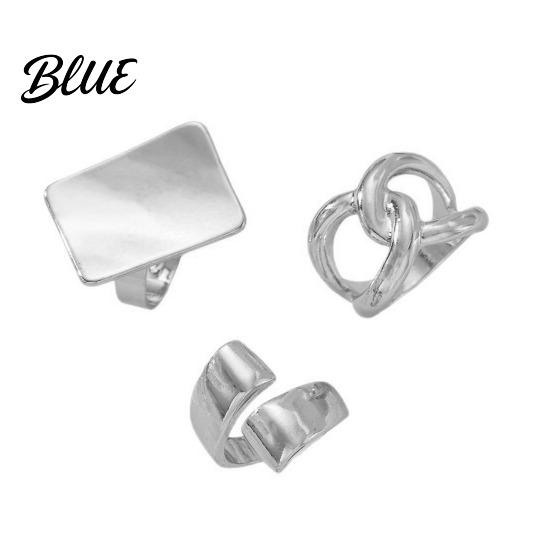 Adjustable Ring 3Pcs Minimalist Cross Knot Set Textured Chunky Stackable