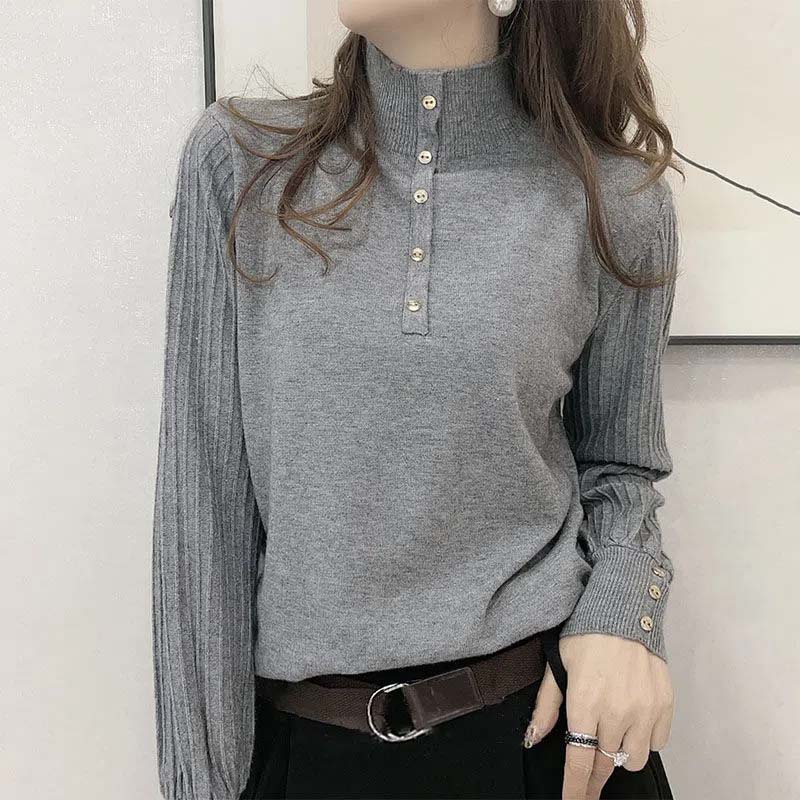 Autumn Winter Pure Wool Sweater Women's Half High Neck Pullover Casual Knit Tops Fashion Warm Plus Size Female Sweaters