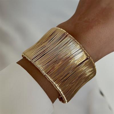 Vintage Gold Color Multi-Layer Opening Wide Cuff Bracelet for Women Exaggerated Metal Lines Wrist Bracelet Party Jewelry Gift