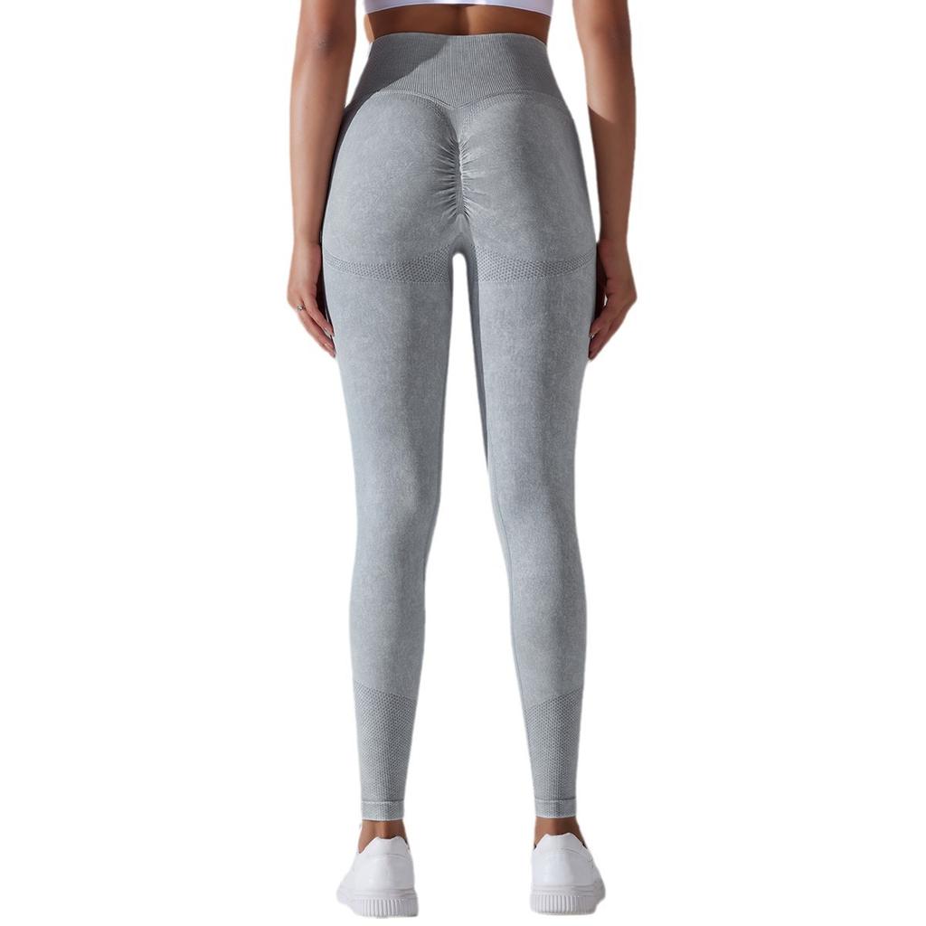 Gewaschener Strick Feuchtigkeitstransportierendes Gefühl Hüfthebend Pfirsichpo Schwitzend Jacquard Yogahose Trainings Fitnesshose Leggings