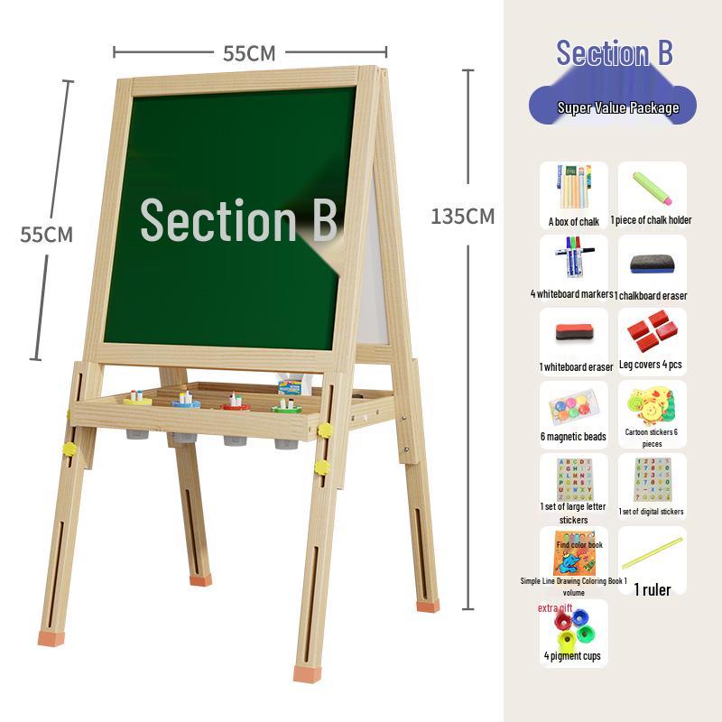 Solid Wood Children's Erasable Chalkboard Easel for Writing & Drawing