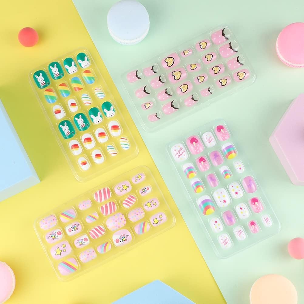 Girl's Press On Nail Children Acrylic Fake Nails, Lovely Press On French Nails for Girl's Christmas Gift Nail Design Decoration, Lightweight,Long