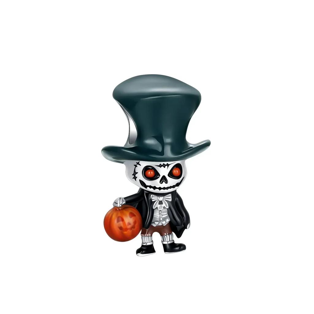 Halloween Copper Skull Charm Luminous Pumpkin Ghost Clown Bead Pendant Ring Necklace Bracelet Diy Jewelry Gift