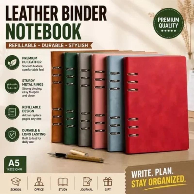 A5 Refillable Leather Notebook Binder Loose Leaf Journal Notebook For School Office Use Detachable A5 Notebook