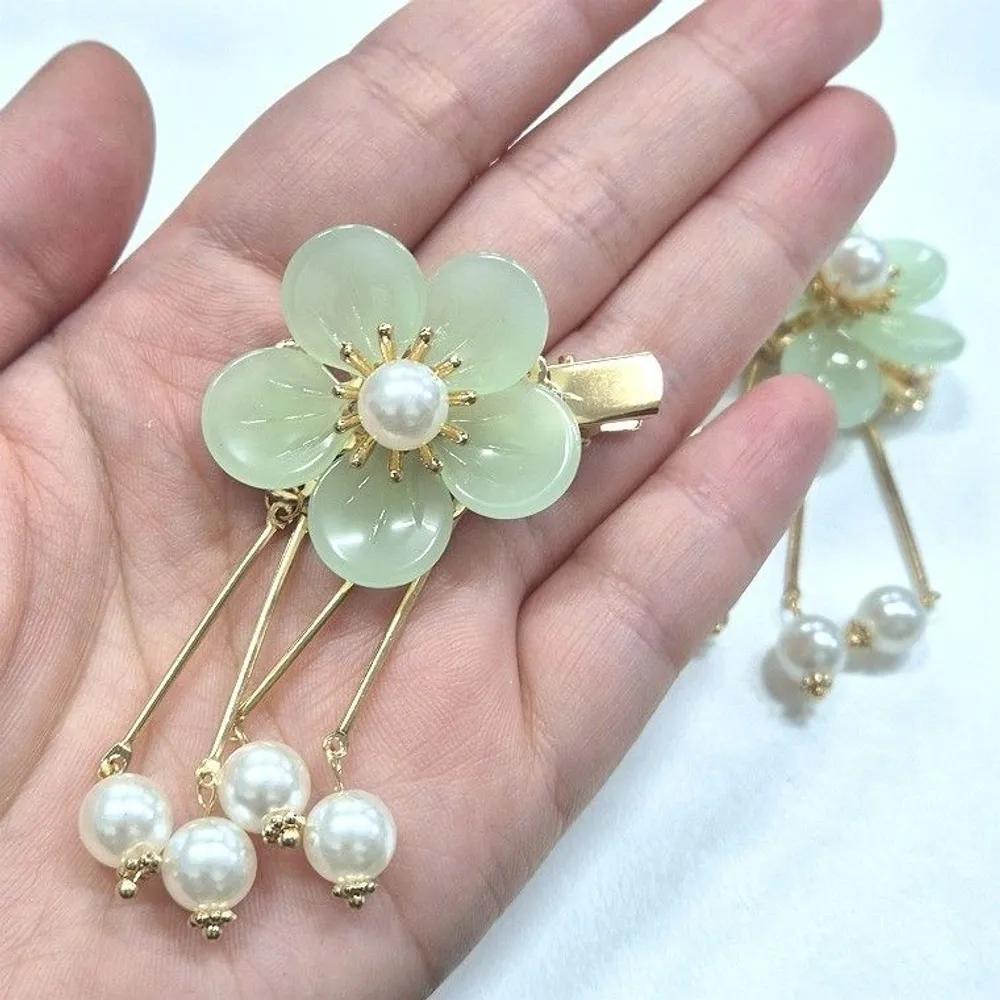 Green Flower Pearl Hairpin 2p Hanbok Hair Ornament Hairpin
