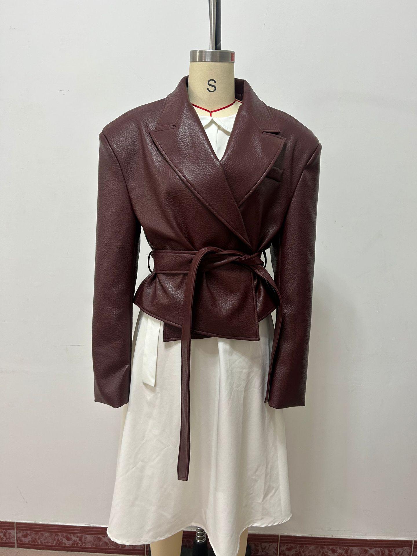 

Осінньо-зимова жіноча модна мотоциклетна шкіряна куртка на шнурівці S