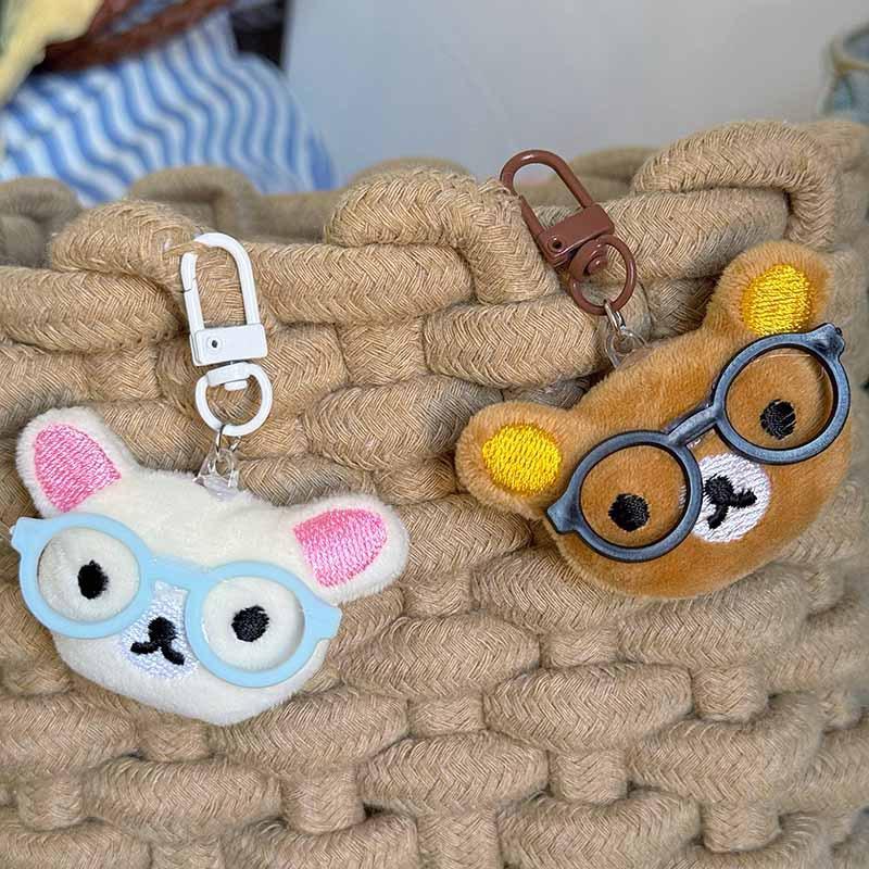 Rilakkuma Kawaii Relaxed Bear Ins Cartoon Keychain Kawaii Plush Bear Rabbit Keychain with Glasses Keychain for Backpack