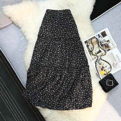 Women's Ruffled Floral A-Line Skirt: Mid-Length, Elastic Waist, High-Waist, Slimming 2025 Summer Style.