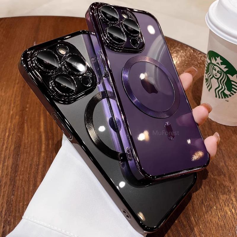 New For Magsafe Magnetic Case For iPhone 16 15 14 13 12 11 Pro Max Plus Clear Pink Soft Transparent Lens Protective Cover funda