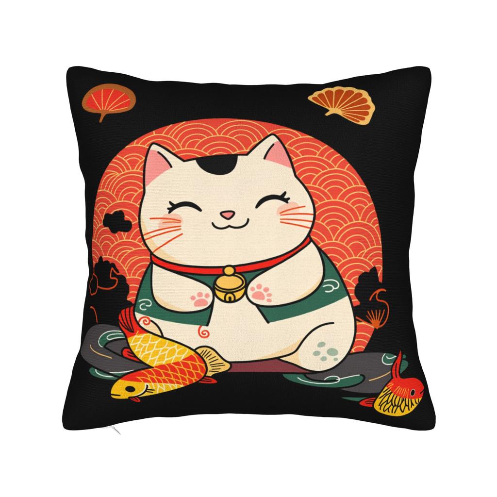 Lucky Cat Maneki Neko Pillow Case Novelty Pillow Cover Soft Pillowcases For Chair Sofa Home Decor