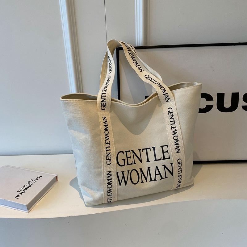 New Style Canvas Bag with Large Letter Print, Casual and Fashionable Shoulder Bag