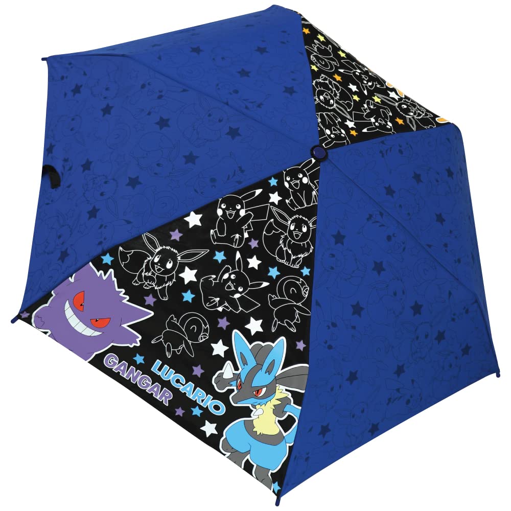 Planning Character Folding Blue Rib 90391 J's Umbrella, Pokémon & Black, Size 53cm,