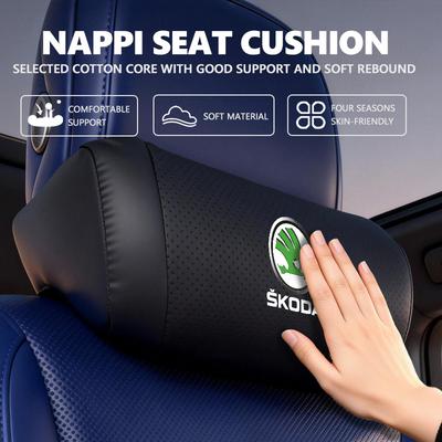 For Car Leather Headrest Neck Head Support Pillow Cushion Rest Tool Accessories Kamiq Karoq Octavia 2 3 Rapid Scala Kami