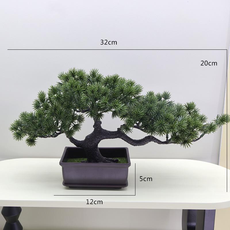 Artificial Pine Bonsai Desktop Decoration - Small Potted Green Plant Ornament for Living Room