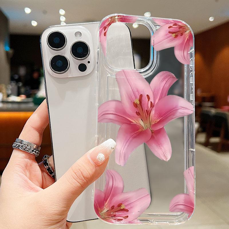 Funda de Teléfono con Patrón de Diseño de Flor de Lirio Rosa Para iPhone 17 Pro Max 16 E 15 Pro 14 13 12 11 XR XS 17Air 16 Plus Cubierta Transparente con Parachoques