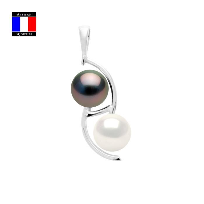 Compagnie Générale des Perles - TOI e ciondolo; MOI Autentiche perle di Tahiti e dacqua dolce 9-10 mm Oro bianco 18 ct - Gioielli da donna