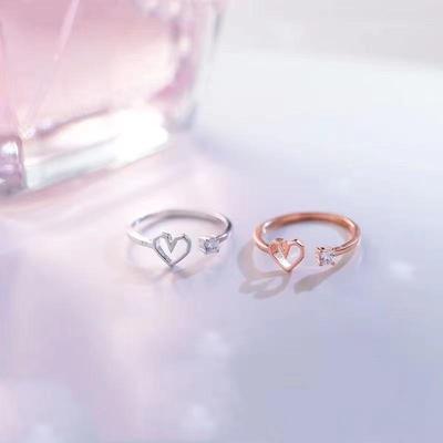 2025 Korean Style Sweet Heart Diamond Ring for Women - Hollow Design, Fashion Gift for Girlfriends