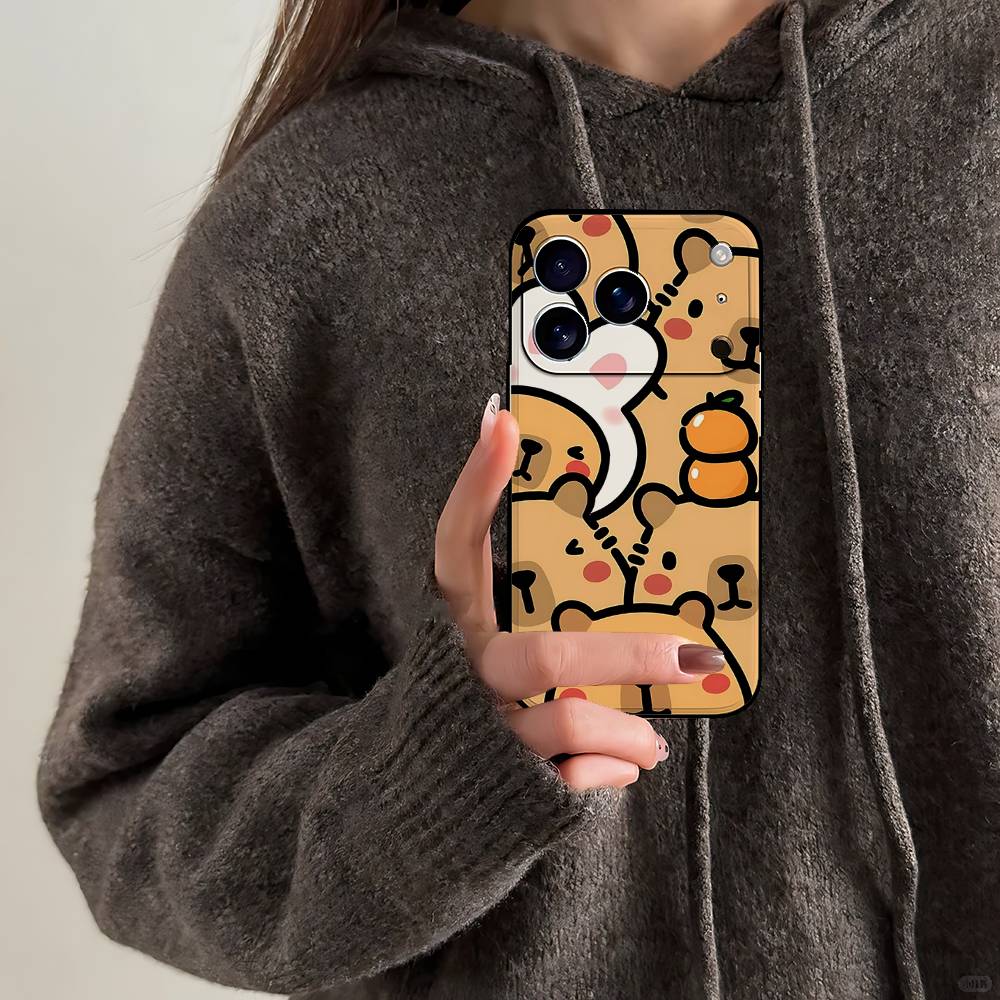 C-Cartoon-C-Cutes C-Capybara Handyhülle Schwarz Passend für iPhone 17,16,15,11,13,14 Pro Max,Plus,X,Xr,Xs Max,13Mini
