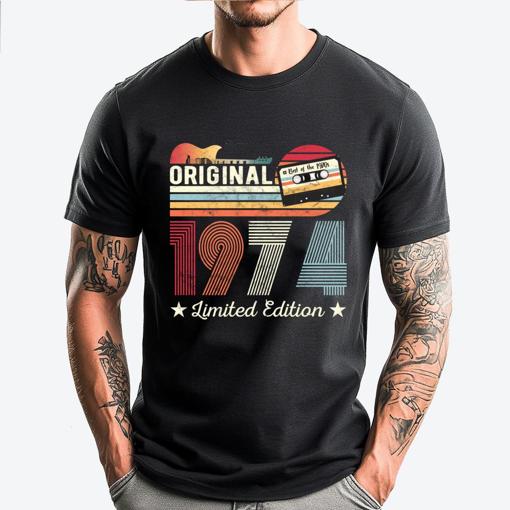 

Original 1974 Birthday Guitar Musician Cassette Tape Graphic Shirts Men Vintage Man Tops Tees Aesthetic - Men s Summer Cotton... S разноцветный