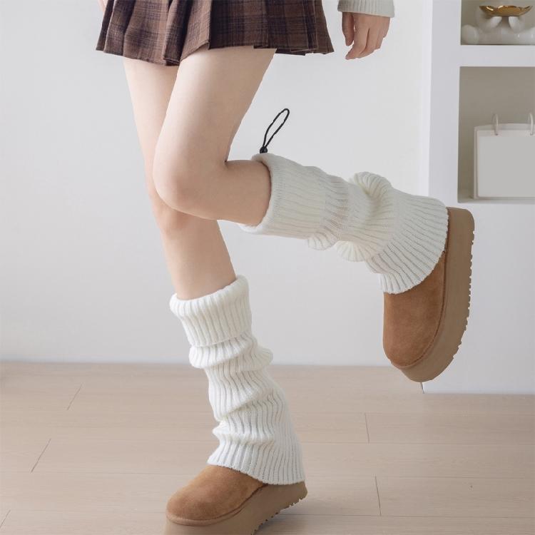 Solid Color Drawstring Leg Warmers for Women Girls Ribbed Knit Turn Cuff Boot Covers Socks for Ballet Dance Skating Yoga